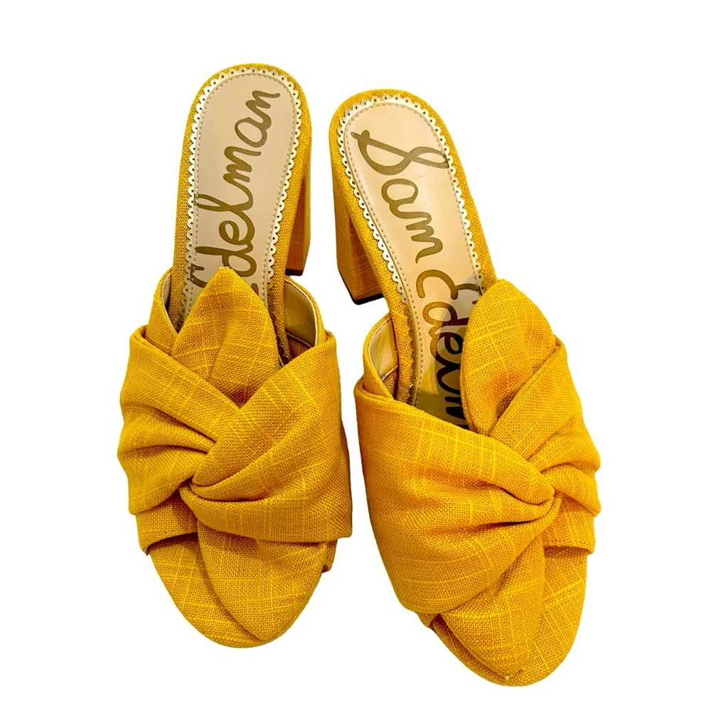 Sam Edelman Mustard Yellow Oda Knot Mules, Size 9